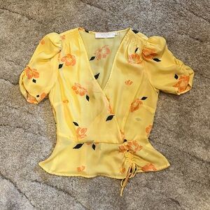 ASTR Yellow Floral Wrapped Blouse XS